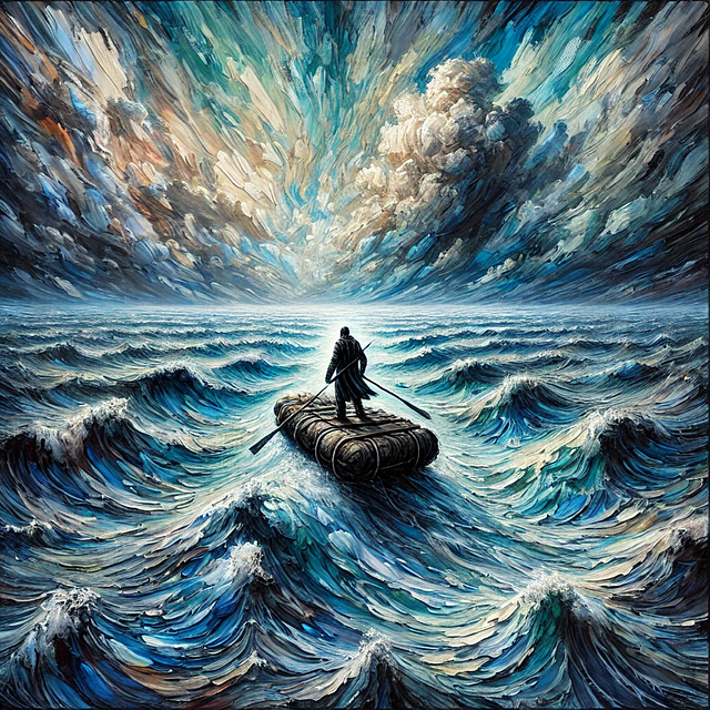 Free stormy sea solitary rowing ocean adventure illustration