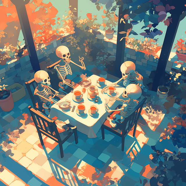 Free ai generated skeleton tea party illustration