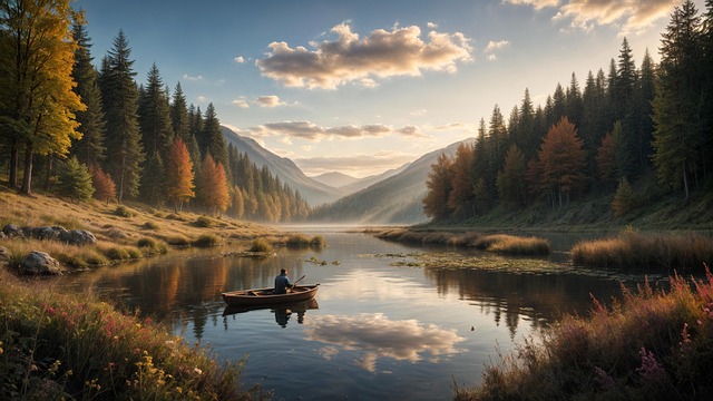 Free ai generated fisherman lake illustration