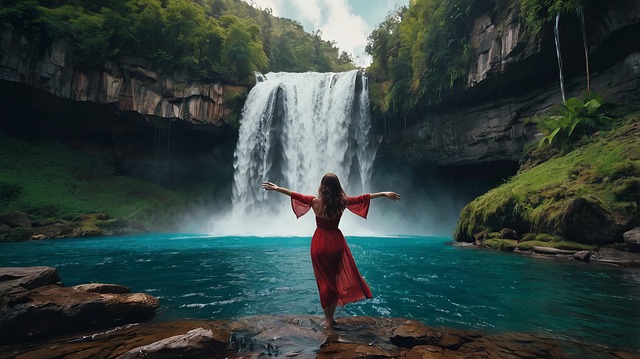 Free ai generated woman waterfall illustration