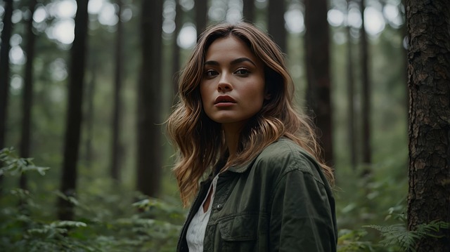 Free woman woods serious look illustration