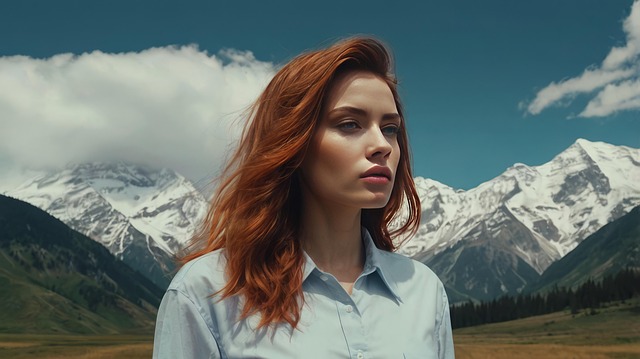 Free woman field mountains illustration