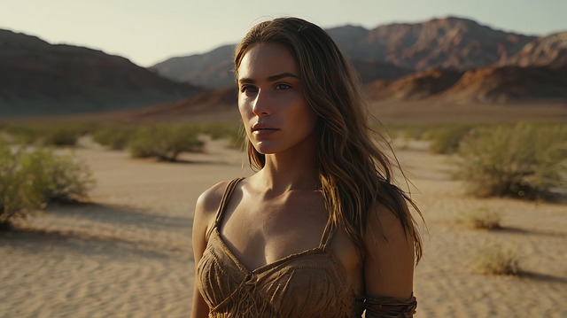 Free woman desert mountains illustration