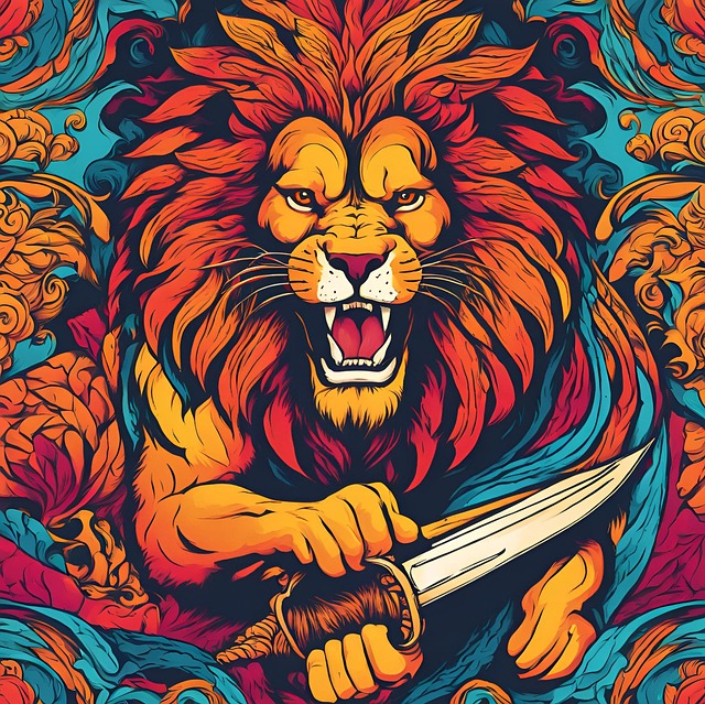 Free ai generated lion knife illustration