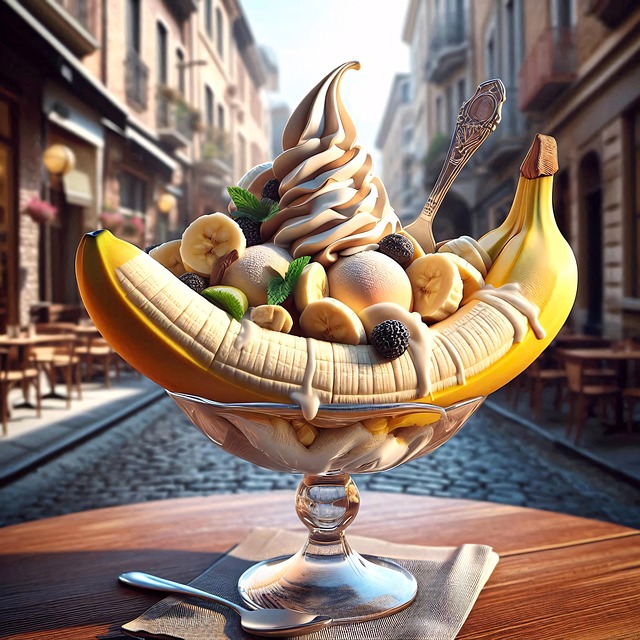 Free ai generated banana split ice cream illustration
