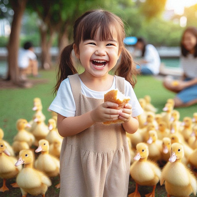 Free ai generated girl ducklings illustration