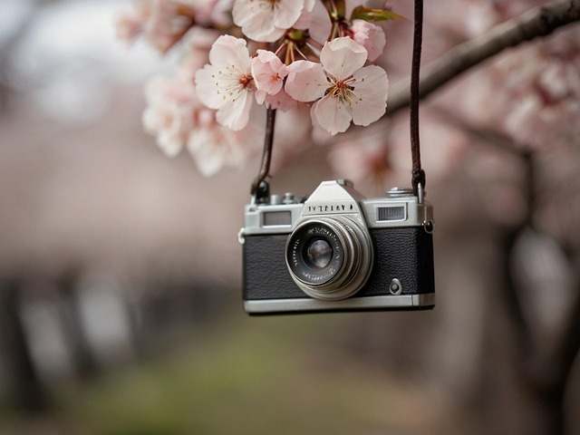 Free ai generated camera cherry blossoms illustration