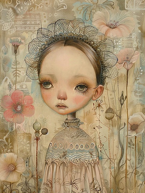 Free young girl melancholic expression large eyes illustration
