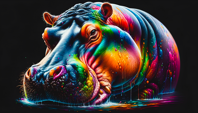 Free ai generated hippo multicoloured illustration