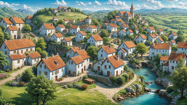 Free ai generated town landscape illustration