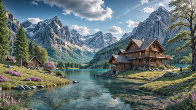 Free ai generated cabin landscape illustration
