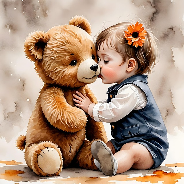 Kind, Puppe, Teddybär, Spielzeug