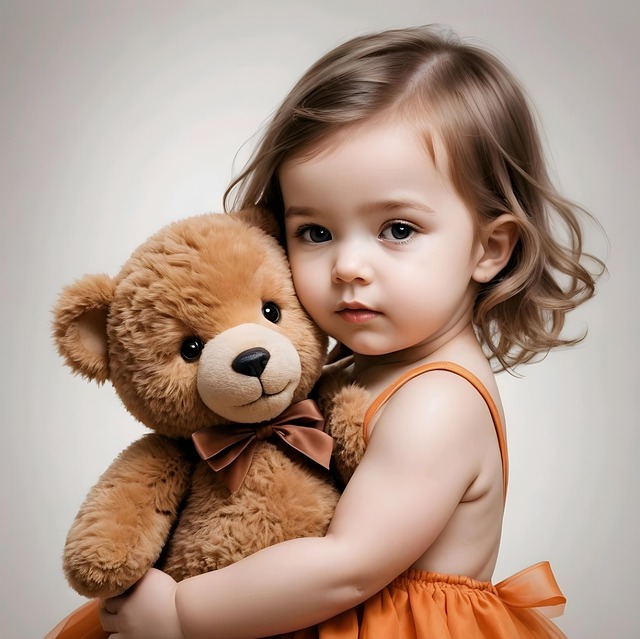Niño, Muñeca, Oso De Peluche, Arte