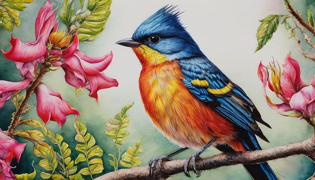 Ai Generiert, Vogel, Zweig, Blumen