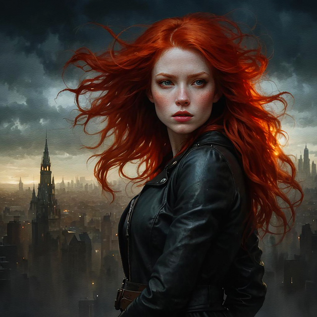 Free woman redhead city illustration