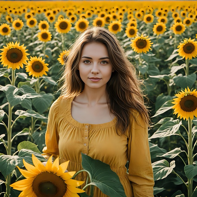 Mulher, Girassol, Bloom, Florescer