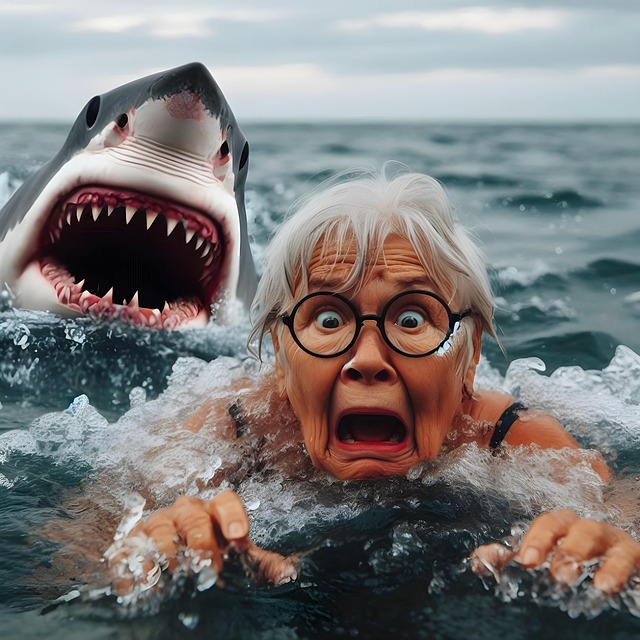 Free woman danger shark illustration