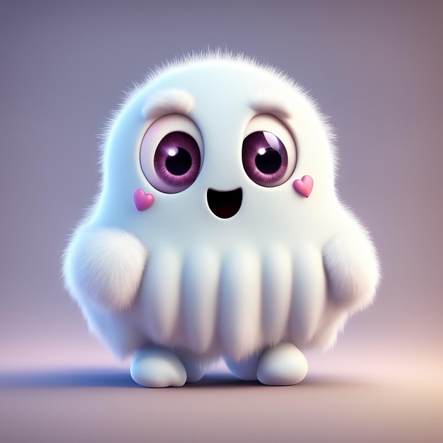 Free cuteghost loveheart cartoonvector illustration