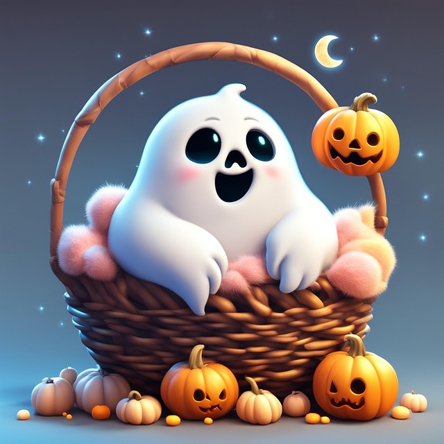Free cuteghost moonicon cartoonvector illustration