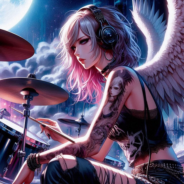 Free ai generated drummer angel illustration