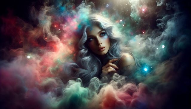 Free woman smoke rainbow illustration
