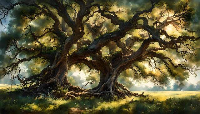 Free ai generated oak trees ancient illustration