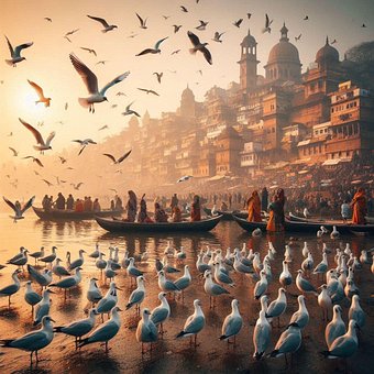 Historisk, Indien, Religion, Ganga, Ghat