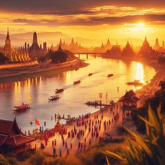 Historisk, Indien, Religion, Ganga, Ghat