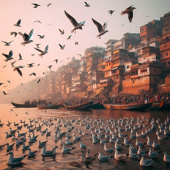 Historisk, Indien, Religion, Ganga, Ghat