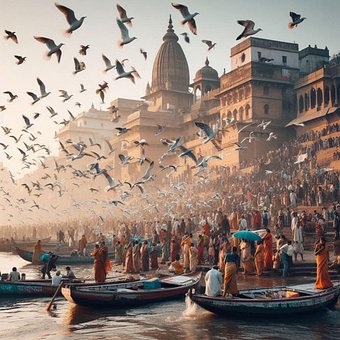 Historisk, Indien, Religion, Ganga, Ghat