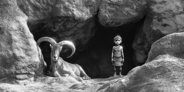 Free goat child cave illustration