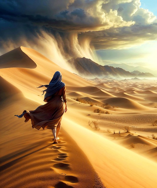 Free desert woman sand dunes illustration