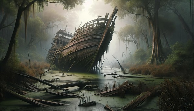 Free ai generated shipwreck marsh illustration