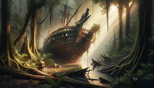 Free ai generated shipwreck marsh illustration