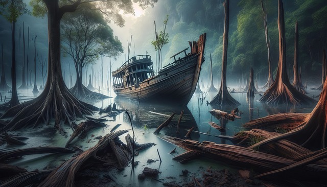 Free ai generated shipwreck marsh illustration