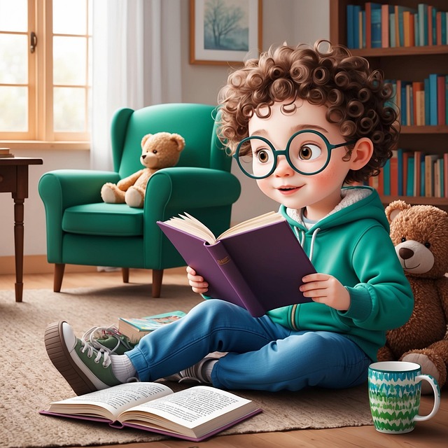 Free ai generated boy reading illustration