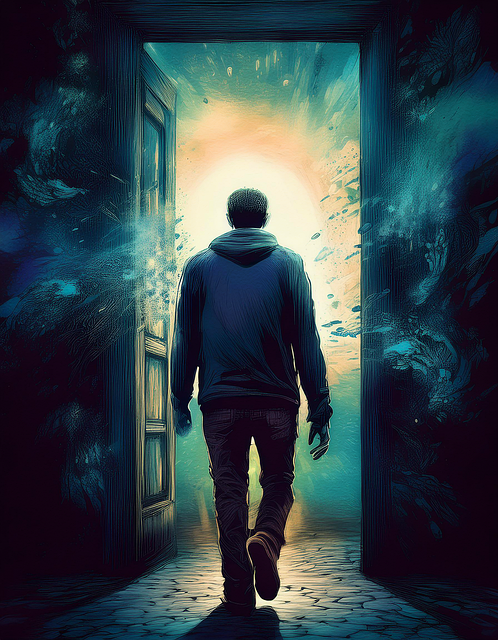 Free ai generated man doorway illustration