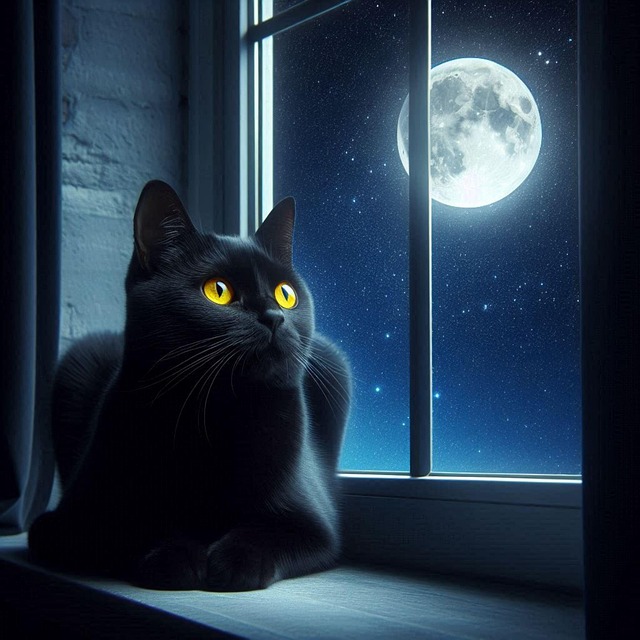 Free ai generated cat full moon illustration