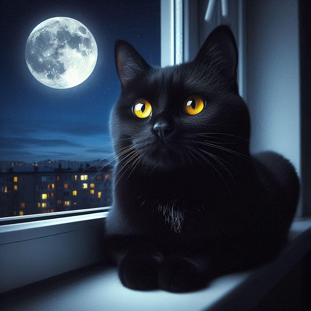 Free ai generated cat full moon illustration