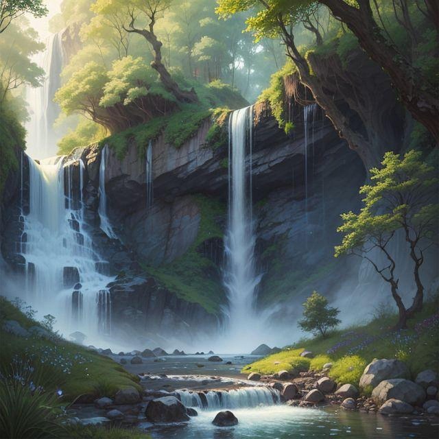 Download free HD stock image of Waterfall River Free waterfall river fantasy illustration