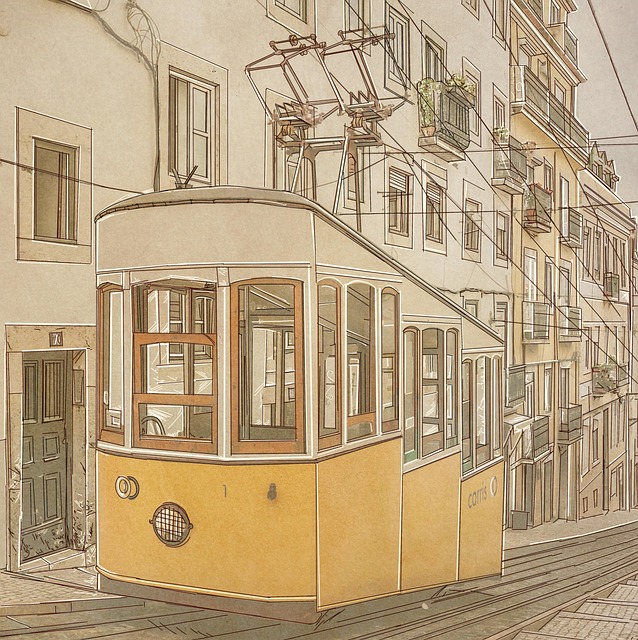 Download free HD stock image of Tram City Free tram city street illustration