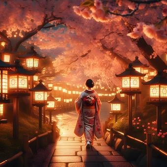 Žena, Sakura, Květiny, Japonský