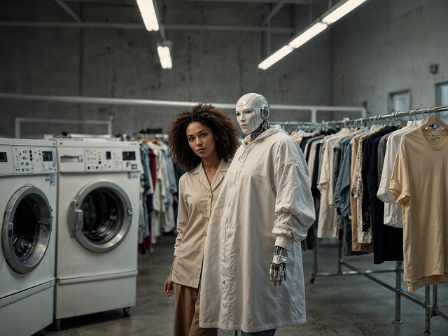 Free ai generated robot laundromat illustration