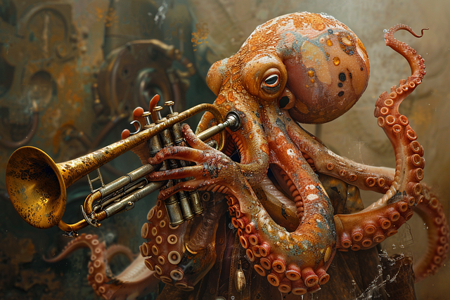 Free ai generated octopus trumpet illustration