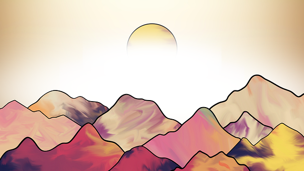 Paisaje, Abstracto, Montaña, Colina, Sol