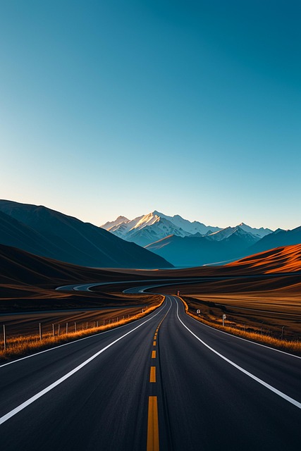 road, highway, nature, sunset, dusk, mountains, landscape