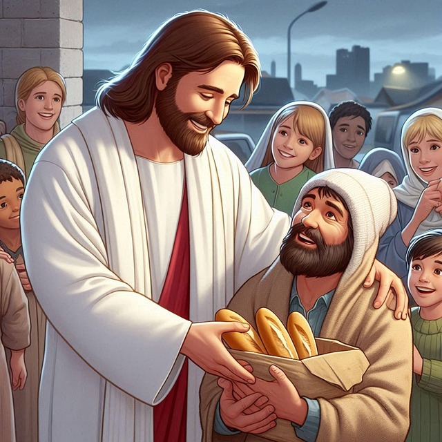 Free ai generated jesus feeding illustration