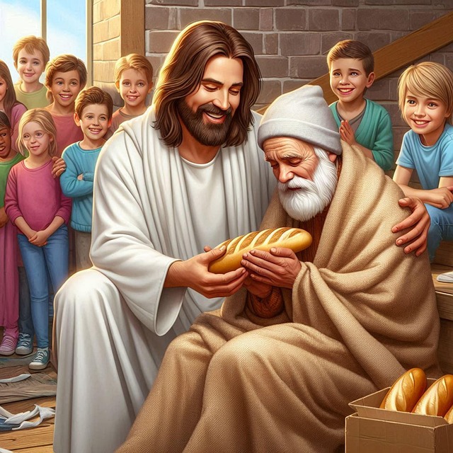 Free ai generated jesus feeding illustration