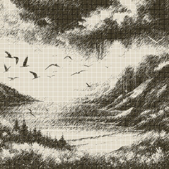 Free art mountains birds illustration