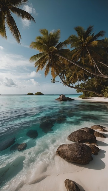 Plajă, Palmier, Mare, Tropical, Ocean